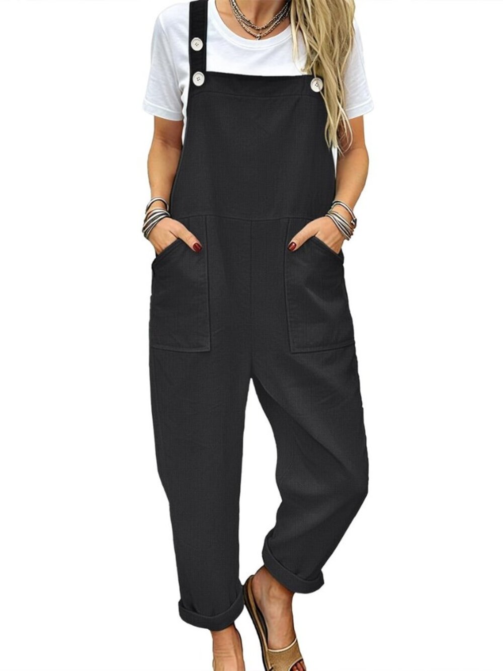 Women's Overalls Cotton Boho Casual Floral Bib Jumpsuit Baggy Adjustable Strap